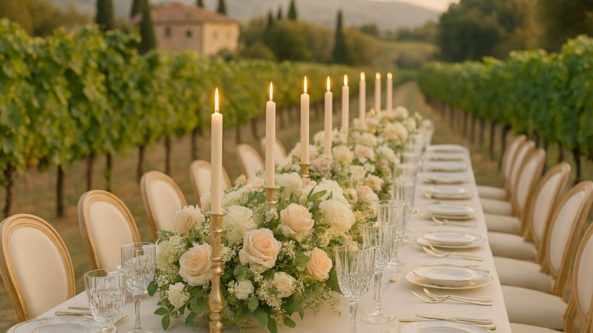 Candlelit wedding dinner at a wine estate near Saint-Tropez