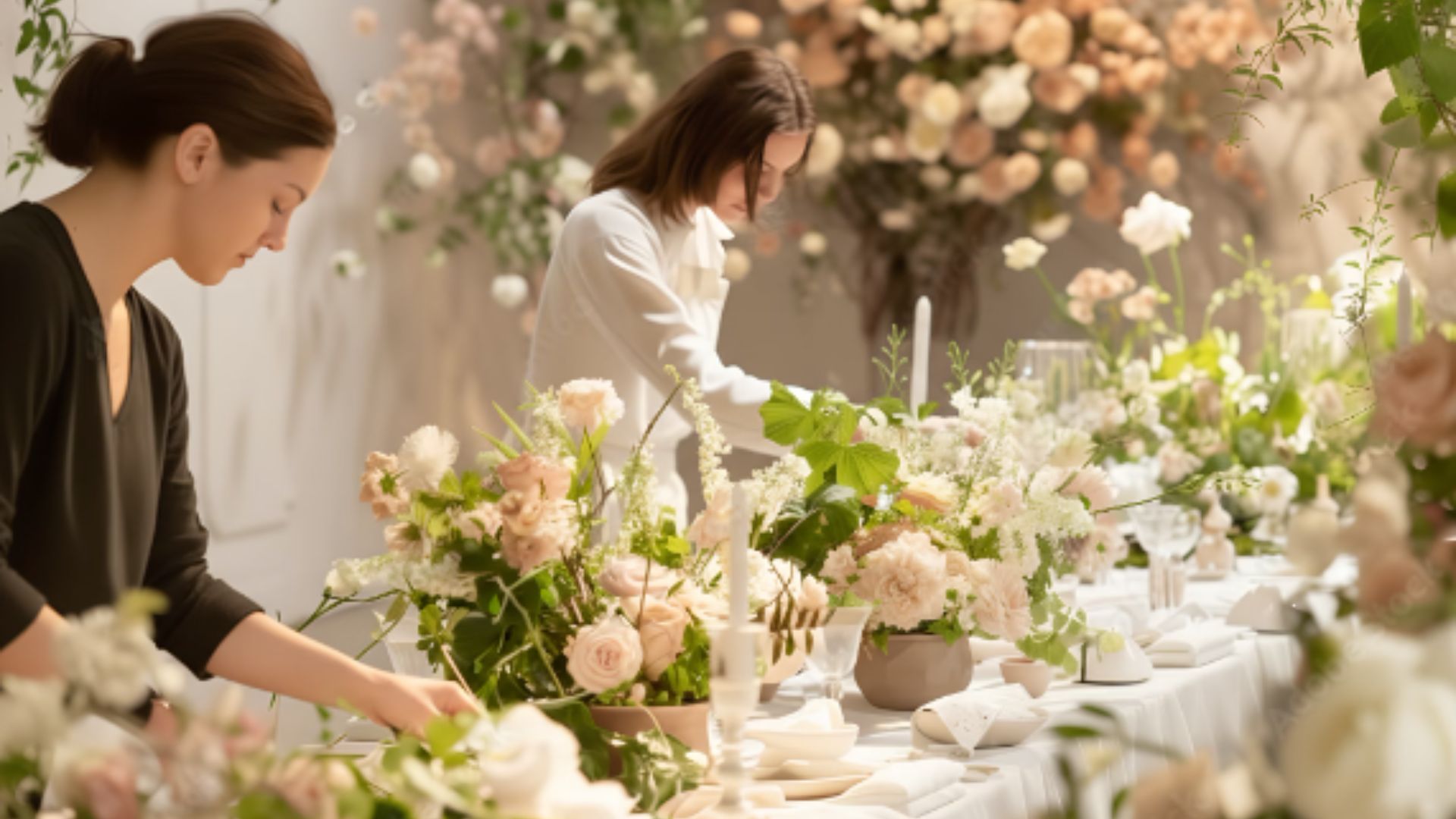 Preparing the wedding flowers and decoration
