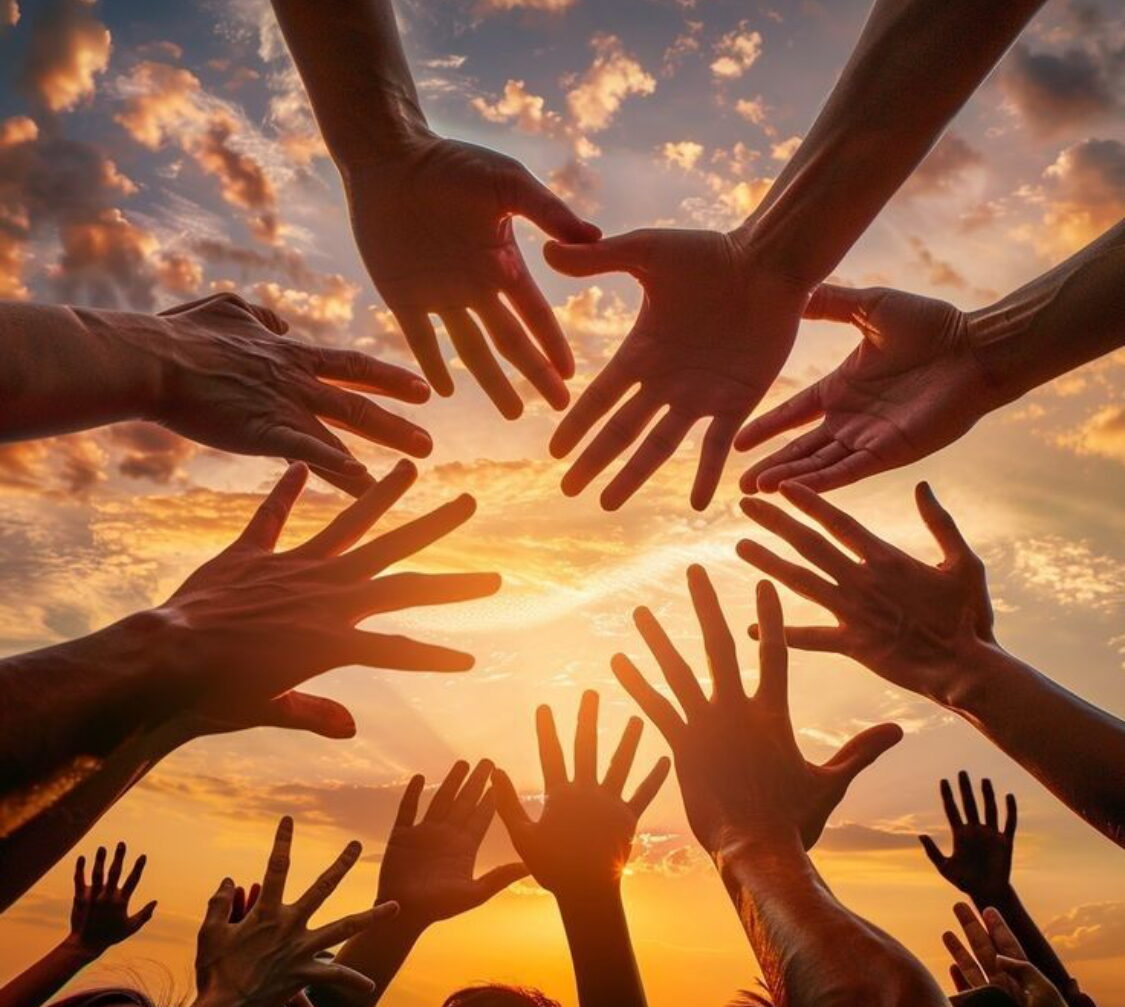 Team building in Saint-Tropez – Hands joined at sunset, a symbol of team spirit during a team building event in Saint-Tropez