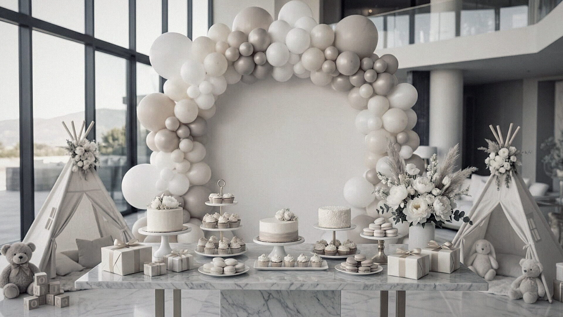 Refined balloon decor for a baby shower and gender reveal, Azur Dream Saint-Tropez
