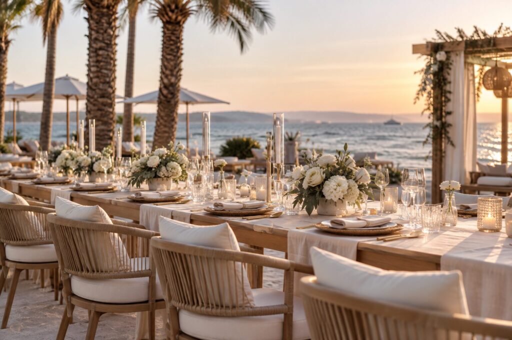 Dinner in a private beach club at sunset in Saint-Tropez – Azur Dream