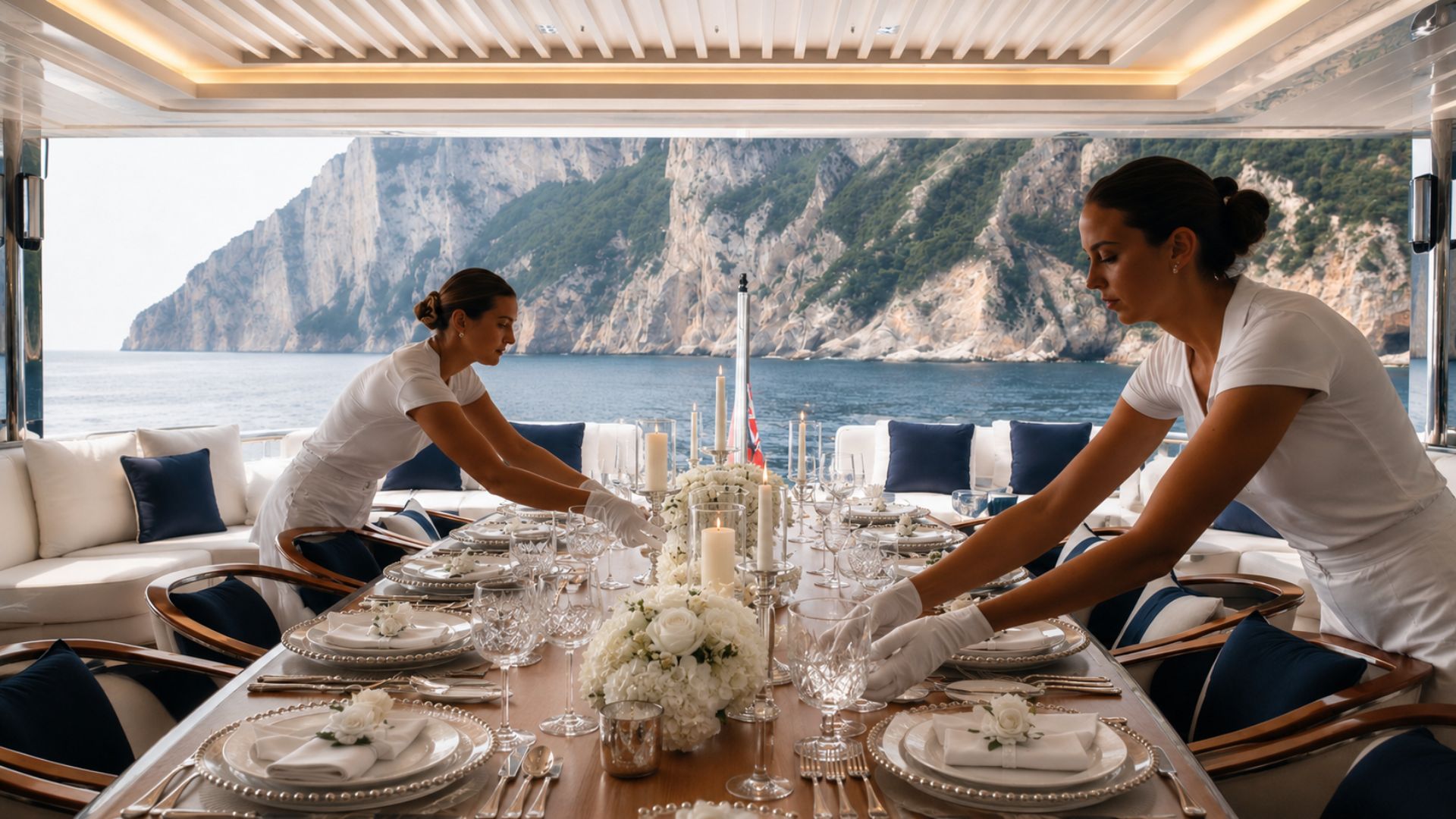 Exceptional wedding table set aboard a yacht in Saint-Tropez