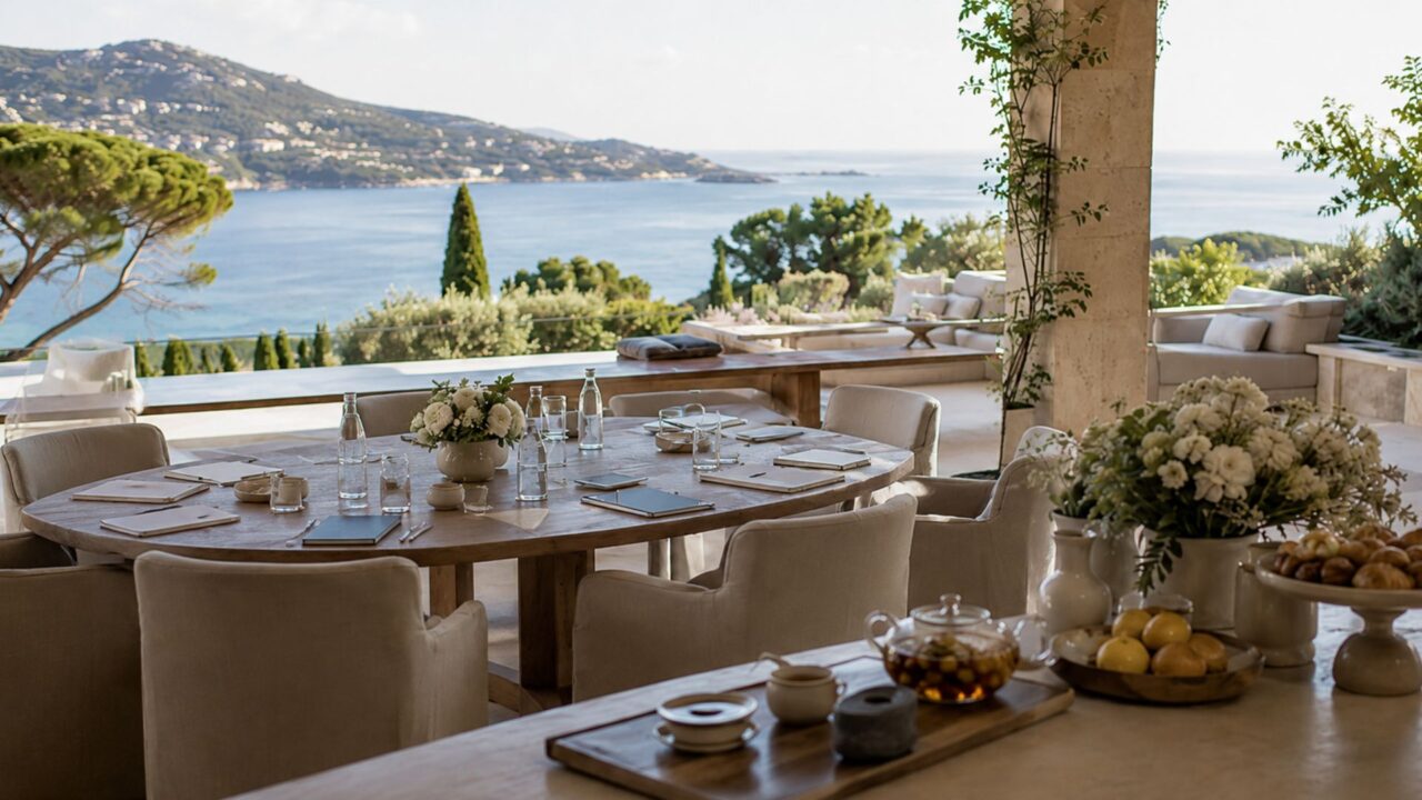 Terrasse de séminaire d’entreprise avec vue mer à Saint-Tropez – Azur Dream