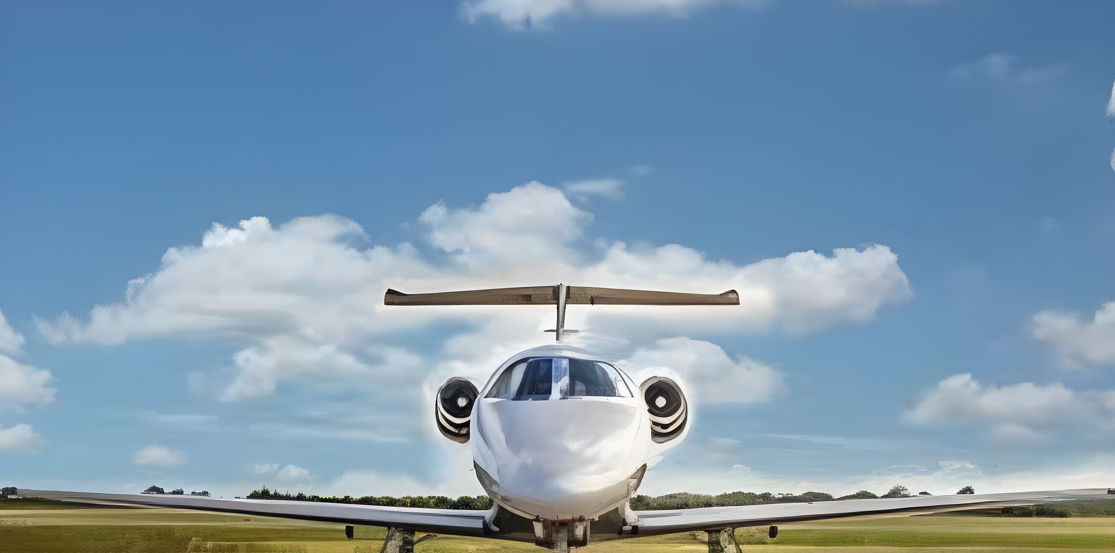 Private jet parked on the runway under a blue sky, transfer to Saint-Tropez